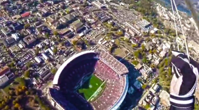 Video Skydiving Into a packed Bryant-Denny Stadium!