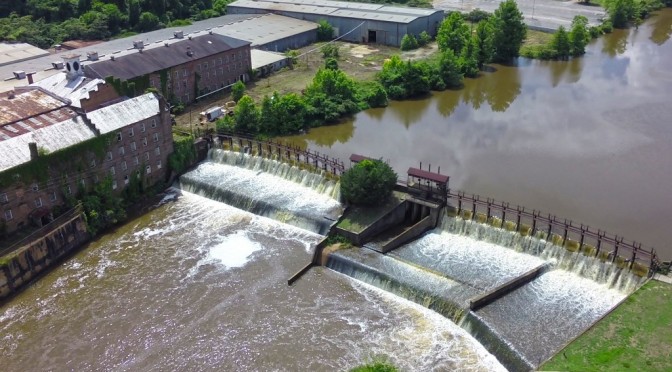 Drone view of Prattville Mill Dam almost at flood levels.  – Video