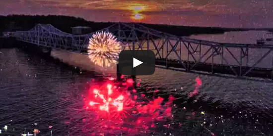 Drone view of July 4th Fireworks at Smith Lake Duncan Bridge