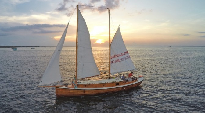 Sailing at Sunset Destin, FL aboard a 40ft Sharpie Schooner – Drone Video