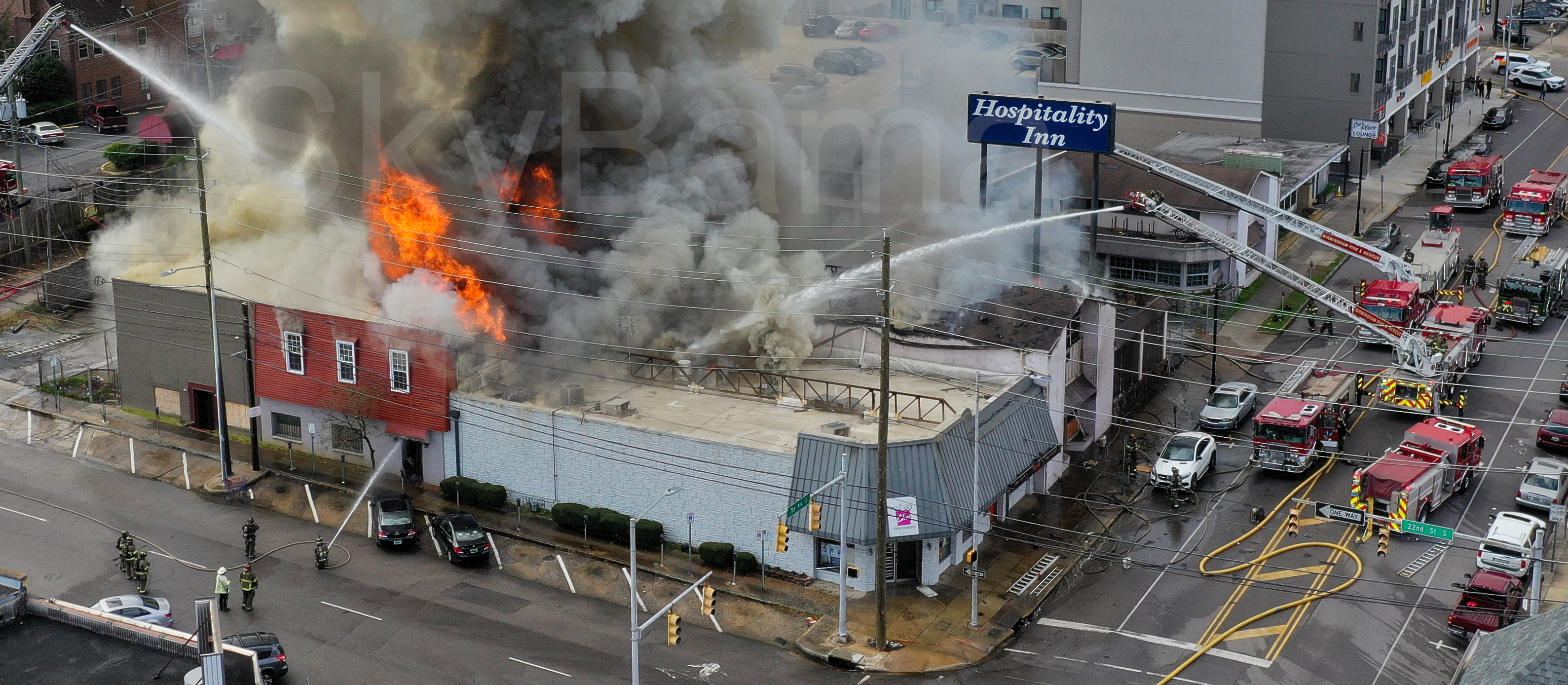 2 Alarm Fire Birmingham at the vacant Hospitality Inn arson suspected.